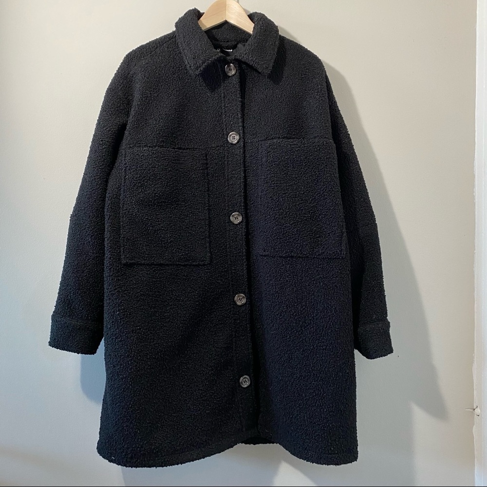 H&M Black Faux Shearling Button-Front Coat